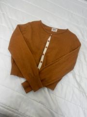 春のカーディガン バイカラーカーディガン レイヤードカーディガン オレンジブラウン カーディガン