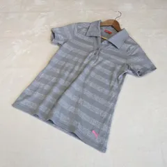 プーマ ゴルフウェア L ポロシャツ グレー 裾ロゴ刺繍 PUMA GOLF レディース 半袖 ボーダー ストレッチ 綺麗め 大人スポーツ