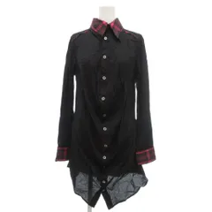 アルゴンキン ALGONQUINS 美品 ロングシャツ ダブルカラー ドレープ 切替 F 黒 ブラック ピンク 長袖 チェック柄 /YJ ■GY59