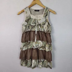 mondmeer モンドメール カットソー ワンピース ノースリーブ 総柄 アースカラー ブラウン Mサイズ レディース 古着 レトロ ギャル