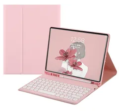 iPad Pro 10.5インチ用 iPad Bluetooth カラーキーボード iPadAir3用 カバー お洒落 第9世代/第8世代/第7世代用 可愛い 丸型キー 10.2インチ マグネット分離式 ペンシル収納可能 キーボードケース (ピンク)