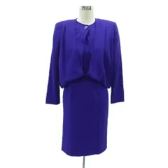 ジュンアシダ jun ashida セットアップ 上下 ノーカラージャケット ショート丈 ワンピース ラウンドネック 半袖 ひざ丈 7 S 紫 /HO5 ■GY58