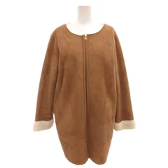 ケービーエフプラス KBF＋ アーバンリサーチ ノーカラーコート フェイクムートン ひざ丈 F 茶 ブラウン /FF  ■YHS1