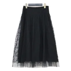 EPOCA エポカ スカート ブラック 黒 サイズ:38(S) | フラワー 刺繍 チュールスカート | フレア 膝丈 Aライン タック レース | ボトムス | 日本製【レディース】【中古】
