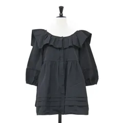 BORDERS at BALCONY ボーダーズアットバルコニー ブラウス ブラック 黒 サイズ:38(M) | 20秋冬 サブリナ トップス | SABRINA TOP ブラウス 七分袖 ボートネック パフスリーブ フリル ギャザー【レディース】【中古】