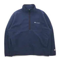 Champion ハーフジップ フリースジャケット L ネイビー ポリエステル ワンポイントロゴ刺繍