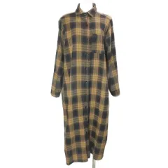 セシルマクビー CECIL McBEE チェック シャツワンピース ロング 長袖 フリーサイズ オレンジ系 ブラック /X