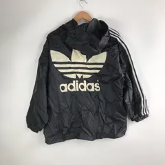 80s adidas デサント製 ビッグトレフォイルロゴ ナイロンジャケット メンズ M~L ブラック 3251202603180009