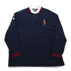 Polo by Ralph Lauren 90年代 ビッグポニー刺繍 ラガーシャツ XXL ネイビー ナンバリング エルボーパッチ スリランカ製