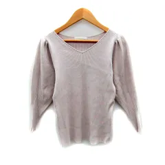 プロポーション ボディドレッシング PROPORTION BODY DRESSING リブニット カットソー 七分袖 Vネック 無地 S 薄ピンク /SY40