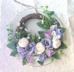 貴女のためのリース♪一点物♪ホワイト&ブルー&パープル♪アーティフィシャルフラワーリース♪鮮やかリース♪大人リース♪