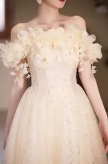 ウェディングドレス オフショル 花柄 結婚式 前撮り  二次会 韓国ドレス パーティー 春 大きいサイズ