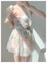 ワンピース水着 レディース 体型カバー フレアスカート ママ水着 10代 20代 30代 40代 大人 女子 おしゃれ 花柄 リボン 海 ビーチ 夏