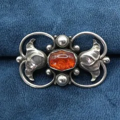 希少 ジョージジェンセン ブローチ 236A 琥珀 アンバー/24-4967S