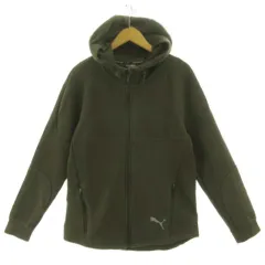 プーマ PUMA EVOSTRIPE フーデッドスウェットジャケット 581093-70 ロゴプリント 切替え ジップアップ コットン混 カーキ XL