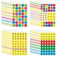 カラフル かわいい さまざまな絵文字ステッカー 学童用 大容量ニコニコ表情円形 ごほうびシール 教師褒美用品 EUSTACE