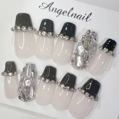 ネイルチップ　オーダーネイル　スナ系　ちゅるん　韓国　ワンホン　フレンチ　埋め尽くし　キラキラ