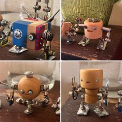 ハンドメイド 木製 スチームパンクロボット デスクトップオーナメント 木助 KISUKE 5体