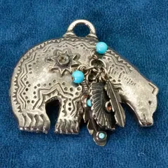 ナバホ族 クマ フェザー ネックレストップ ターコイズ/24-4893S