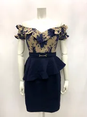 996 dazzy store デイジーストア キャバクラ ドレス ミニ オフショル フラワー刺繍 ペプラム ストレッチ キャバドレス M