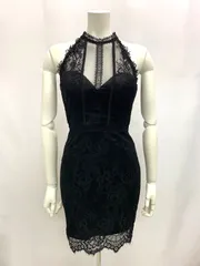 993 ROBE de FLEURS Glossy ローブドフルールグロッシー キャバクラ ドレス ミニ 総レース ホルターネック シースルー タイト キャバドレス M