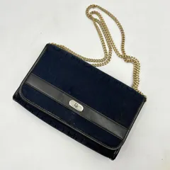 Christian Dior クリスチャンディオール トロッター柄 チェーン ショルダーバッグ ポシェット ネイビー ゴールド金具 ヴィンテージ レディース