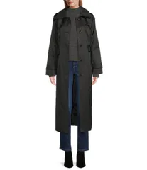 ロンドンフォグ レディース アウター コート London Fog Point Collar Long Sleeve Belted Single Breasted Trench Coat Blackのサムネイル