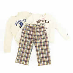 ミキハウス mikihouse 子ども服 3点セット スウェットシャツ 裏毛 チェックパンツ 男の子 130 ベージュ ブラウン系 /UO ■GY14