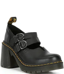ドクターマーチン レディース シューズ ヒール レザー Dr Martens Womens Evie Sendel Leather Heeled Mary Jane Pumps Black ブラックのサムネイル