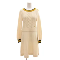 ブルーレーベルクレストブリッジ BLUE LABEL CRESTBRIDGE 美品 ワンピース ケーブルニット クルーネック フレア ひざ丈 38 アイボリー /AE