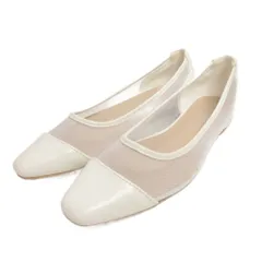 ナノユニバース nano universe 美品 メッシュコンビフラットパンプス ローヒール スクエアトゥ 36 白 ホワイト ■FF