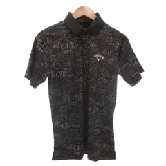 キャロウェイ CALLAWAY 美品 ポロシャツ 半袖 M 黒 ブラック 文字総柄 ロゴ刺繍  /KR