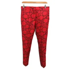 ルイヴィトン LOUIS VUITTON スラックス パンツ ストレート 総柄 絹 シルク混 38 赤 レッド 黒 ブラック F4PA22P8W ■IBO90のサムネイル