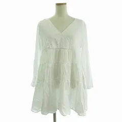 スピック&スパン Spick&Span 21SS ブラウス チュニック ティアード 七分袖 無地 Vネック レース装飾 白 ホワイト