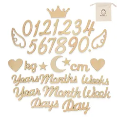 【在庫セール】成長記録 (32枚 出産祝い 記念写真 撮影道具 月齢カード ウッドレター 記念日フォト 羽) ニューボーンフォト ベビーマンスリーカッド レターバナー 木製 月齢フォト NAMIYA