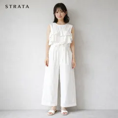 STRATA エストラータ COHINA コヒナ ラッフルデザインストレッチオールインワン　白　ホワイト ノースリーブ サロペット オーバーオール ジャンプスーツ フリル SHD0013 小柄さん 小さいサイズ