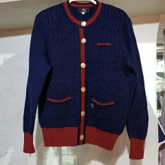 ケーブルニットカーディガン ネイビー/レッド 95 100サイズ 秋冬 511304