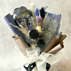 花束 プリザーブドフラワー ドライフラワー プレゼント お祝い バルーン付き 卒業式 友達 彼氏 入学式 結婚式 成人式 3000円 小さめ 誕生日 アレンジ  青系 おしゃれ 飾り方 記念日 かわいい 退職祝い 袋  風船付き 枯れない ブーケ 青 黒