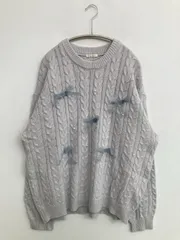 apre jour アプレジュール ニット/セーター F グレー ニット ビジュー リボン ミドル丈 長袖 クルーネック(丸首)