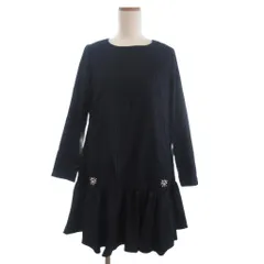 チェスティ Chesty ワンピース 長袖 ひざ丈 装飾 ストライプ 紺 ネイビー 0■TC