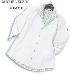 MICHEL KLEIN HOMME ミッシェルクラン オム 春夏 襟ワイヤー★ 7分袖 ストライプ シャツ 日本製 Sz.48 メンズ