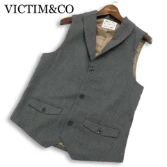VICTIM&CO ヴィクティム 通年★ ショールカラー ストライプ ジレ ベスト 日本製 Sz.M メンズ 灰 グレーのサムネイル