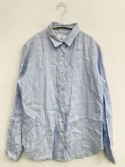 UNIQLO ユニクロ シャツ/ブラウス M スカイブルー リネン・麻 無地 ミドル丈 長袖 レギュラーカラー