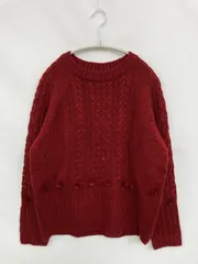 ニット/セーター M-L レッド ウール・ニット 無地 ミドル丈 長袖 クルーネック(丸首)