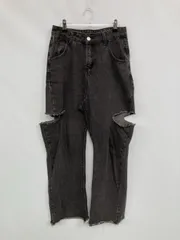 デニムパンツ M ブラック フルレングス 無地 ワイド・ルーズ ハイウエスト ストレート ヴィンテージ クラッシュ・ダメージ