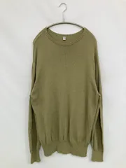UNIQLO U ユニクロユー ニット/セーター XL カーキ コットン リネン・麻 ニット 無地 ミドル丈 長袖 クルーネック(丸首)