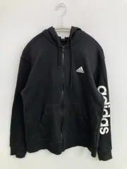 adidas アディダス パーカー XL ブラック スウェット ブランドロゴ ジップアップ 長袖