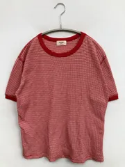 BEAMS HEART ビームスハート Tシャツ/カットソー レッド ボーダー柄 ブランドロゴ ミドル丈 半袖 クルーネック(丸首)