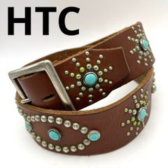 HTC ターコイズ＆スタッズベルト 36インチ ブラウン 本革レザー Belt エイチティーシー Hollywood Trading Company