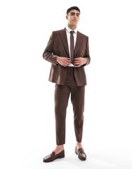エイソス メンズ アウター ジャケット・ブルゾン ジャケット ASOS DESIGN double breasted slim suit jacket BROWN ブラウン